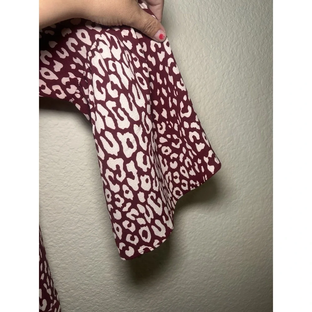 Michael Kors Maroon Animal Pring Long Bell Sleeve Women's Top Large Sheer Dinner